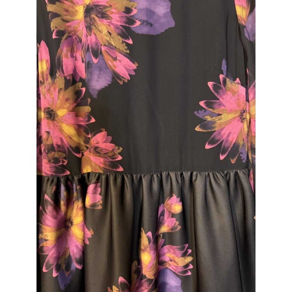 Taylor Dress 12 Black Plum Pink Floral Sheer Long Sleeve A Line Stretch NEW - Picture 3 of 15